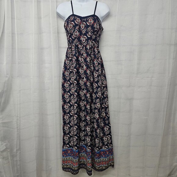 Blue Red Sleeveless Floral Maxi Dress Boho Festival Hippie XS - Picture 1 of 11